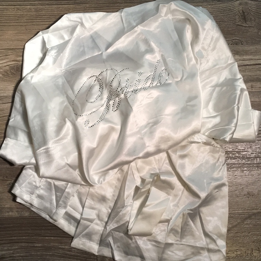 White Satin Bride Rhinestone Robe - Picture 4 of 5